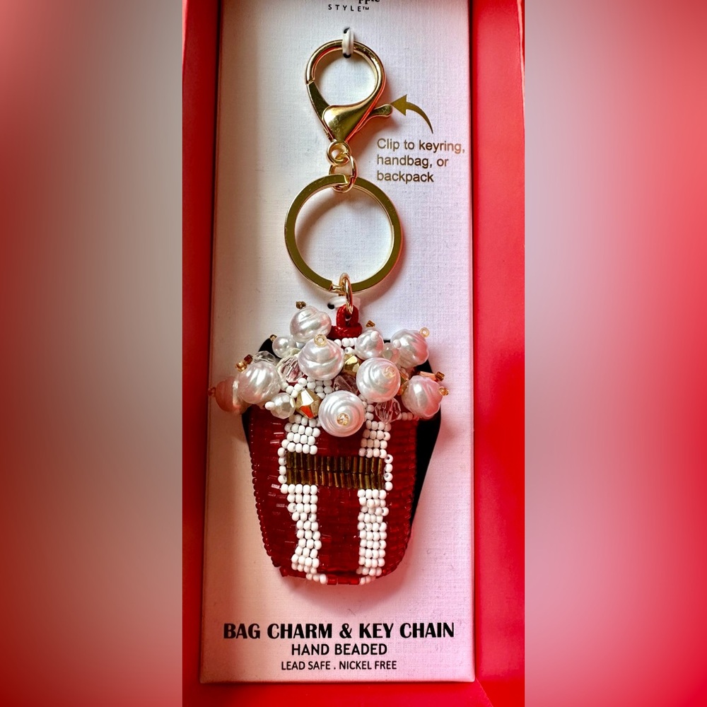 Haute Hippie Beaded Popcorn Bucket Keychain and Bag Charm NWT - Picture 3 of 3